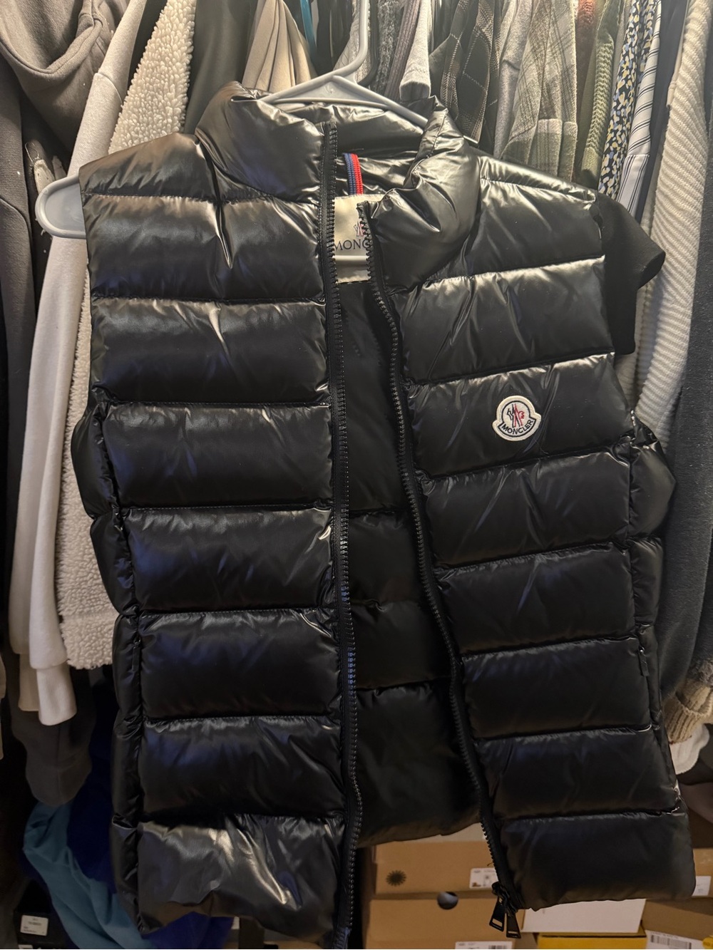 Moncler Men's Black Puffer Down Vest with Logo Patch